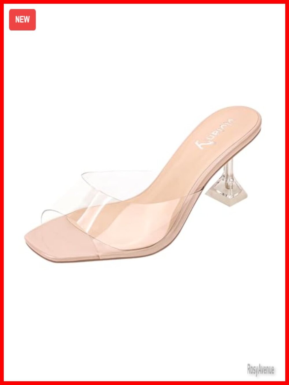 Square Toe Clear Heeled Sandals Slip On Mules for Party Wedding Prom